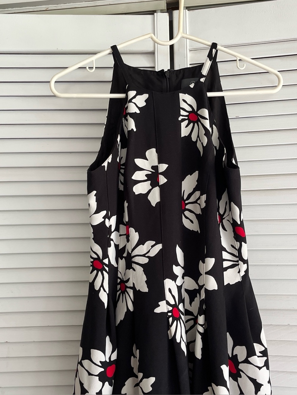 Adrianna Papell Black Floral Halter Dress with White & Red Accents